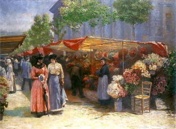 Flower Market At The Church Of St. Madeleine In Paris by Jozef Pankiewicz Oil Painting Reproductions