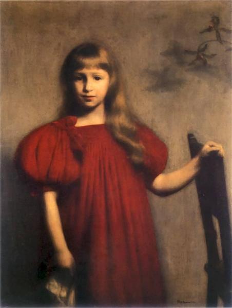 Portrait Of A Girl In A Red Dress by Jozef Pankiewicz Oil Painting Reproductions