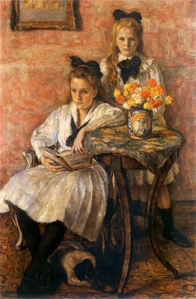 Portrait Of Maria And Krystyna Mańkowskich by Jozef Pankiewicz Oil Painting Reproductions