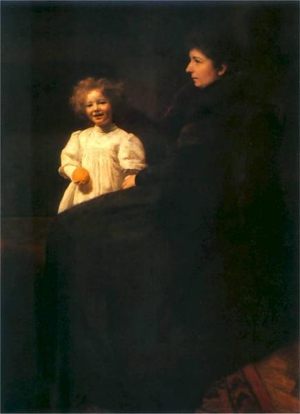 Portrait Of Pani Oderfeldowa With Her Daughter by Jozef Pankiewicz
