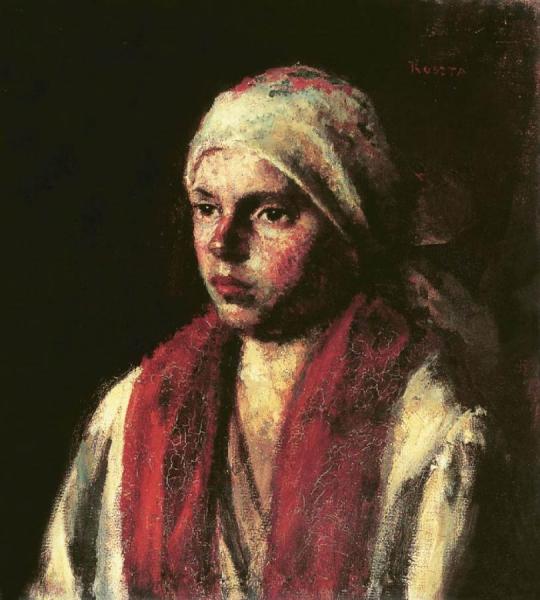 Girl With Red Kerchief by Jozsef Koszta Oil Painting Reproductions