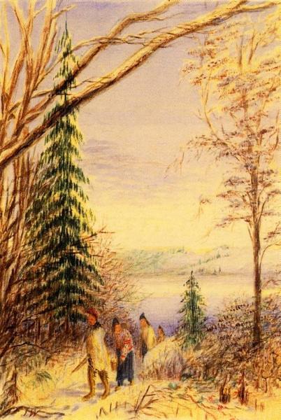 Indians Walking Along A Winter Path by Juan Buckingham Wandesforde