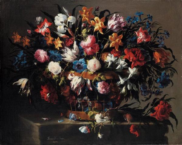 Small Basket Of Flowers by Juan De Arellano