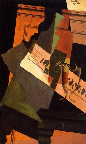 Bottle, Glass And Newspaper by Juan Gris
