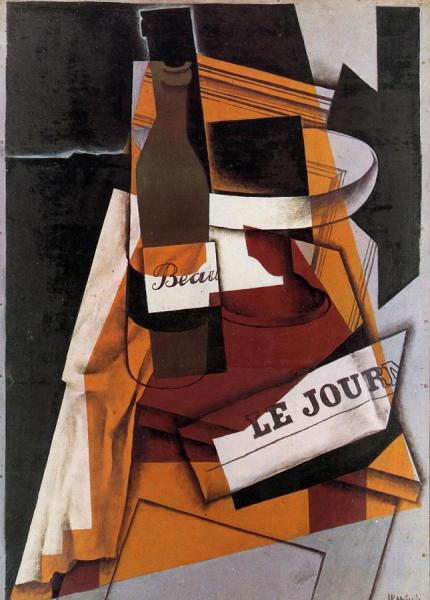 Bottle, Newspaper And Fruit Bowl by Juan Gris
