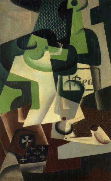 Bottle Of Beaune And A Fruit Dish by Juan Gris