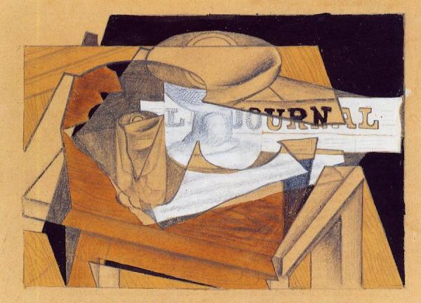 Compotier, Glass And Newspaper by Juan Gris