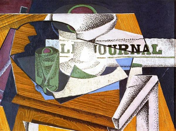 Fruit Bowl, Book And Newspaper by Juan Gris
