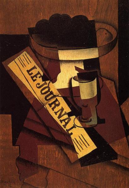 Juan Gris Fruit Dish, Glass And Newspaper