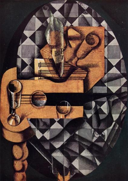 Guitar, Glasses And Bottle by Juan Gris