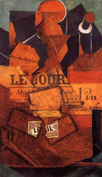 Tobacco, Newspaper And Bottle Of Wine by Juan Gris
