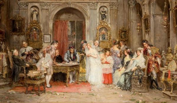 The Marriage Contract by Juan Pablo Salinas Y Teruel Oil Painting Reproductions