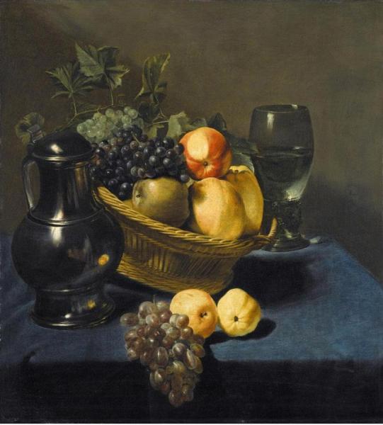 Still Life With Apples And Grapes In A Wicker Basket by Judith Leyster