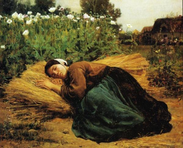A Rest In The Fields by Jules-adolphe Breton