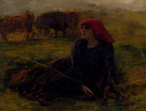 Bergere Dans Un Pre by Jules-adolphe Breton
