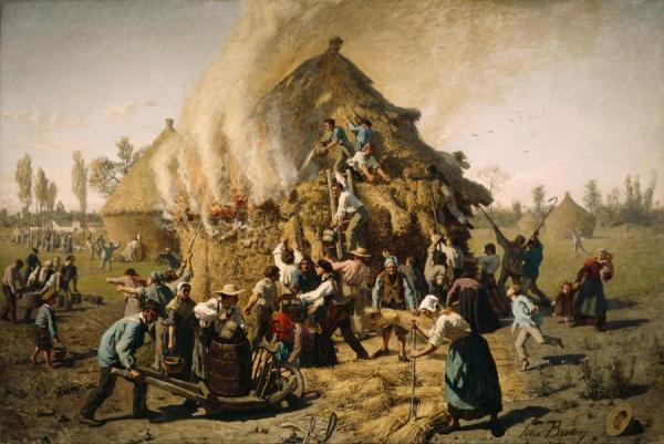 Fire In A Haystack by Jules-adolphe Breton