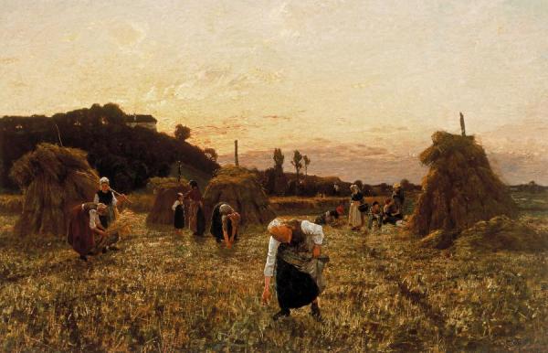 Gleaners At Sunset by Jules-adolphe Breton
