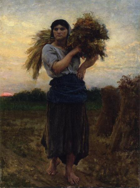 In The Fields, Evening by Jules-adolphe Breton