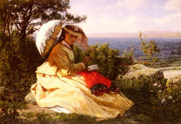 La Femme A L'ombrelle by Jules-adolphe Breton