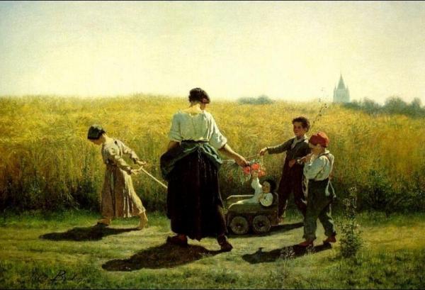 The Departure For The Fields by Jules-adolphe Breton