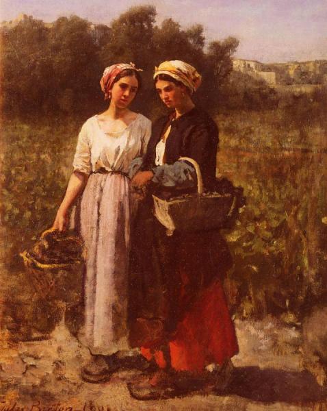 The Grape Harvest At The Chateau-lagrange by Jules-adolphe Breton