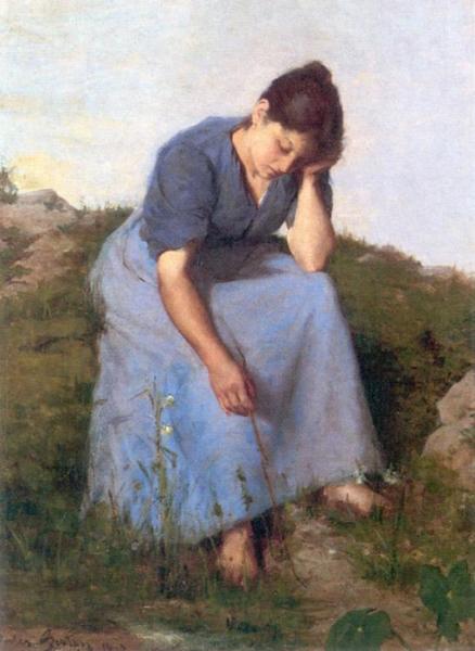Jules-adolphe Breton Young Woman In A Field