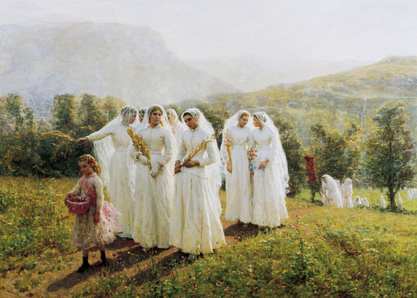 Young Women Going To A Procession by Jules-adolphe Breton