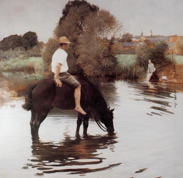 Young Peasant Taking His Horse To The Water Hole by Jules-alexis Muenier