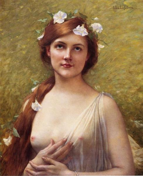 Young Woman With Morning Glories In Her Hair by Jules Joseph Lefebvre