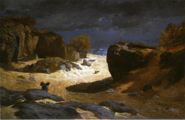 The Chemin Des Sables At Fountainebleau, Storm Effect by Jules Laurens