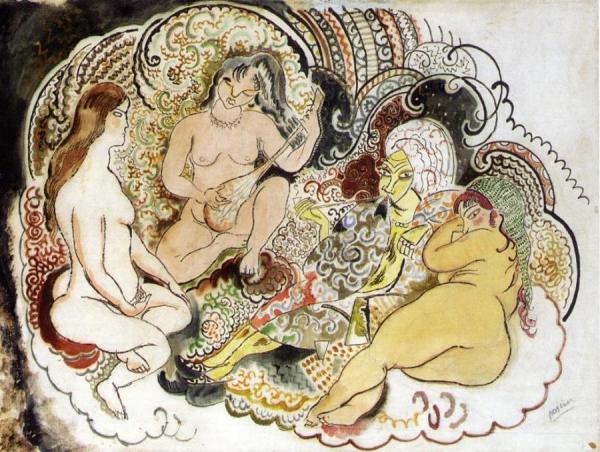 An Oriental And His Women by Jules Pascin