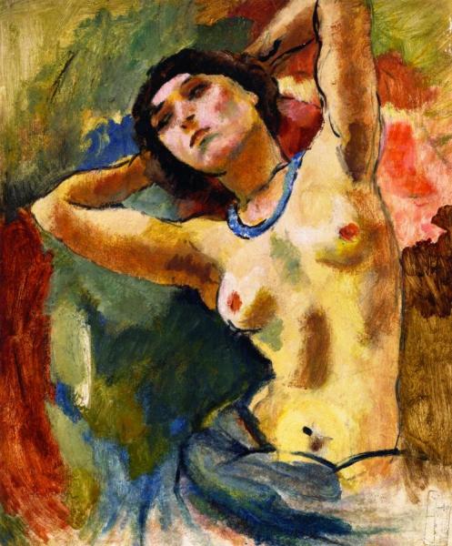Brunette With Blue Necklace by Jules Pascin
