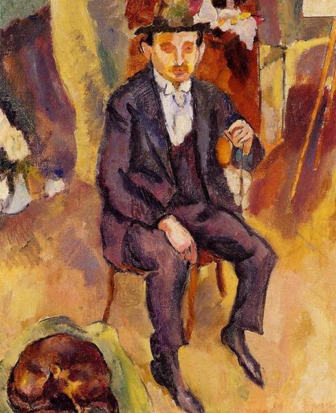 German Painter With Dog In The Studio by Jules Pascin