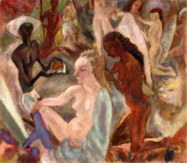 Girls Fixing A Blond's Hair by Jules Pascin