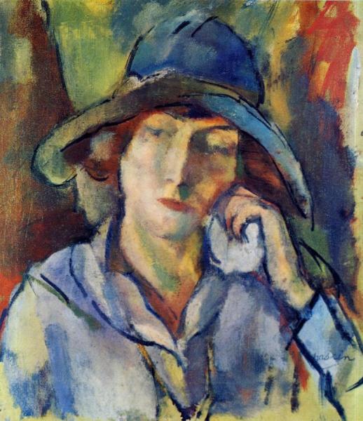 Hermine In A Blue Hat by Jules Pascin