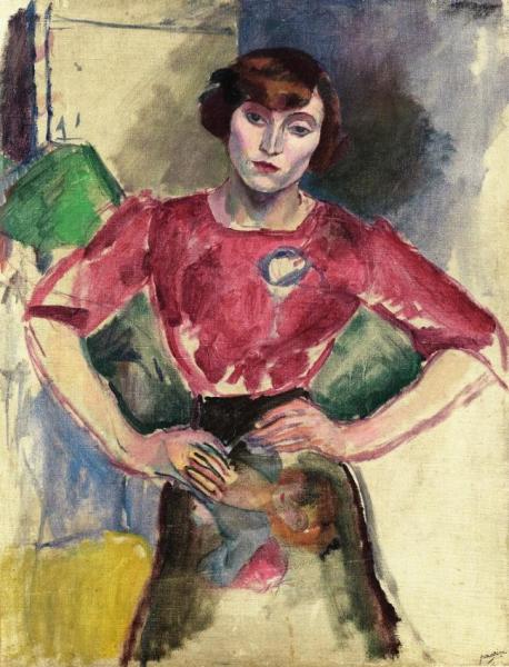 Hermine In A Red Blouse by Jules Pascin
