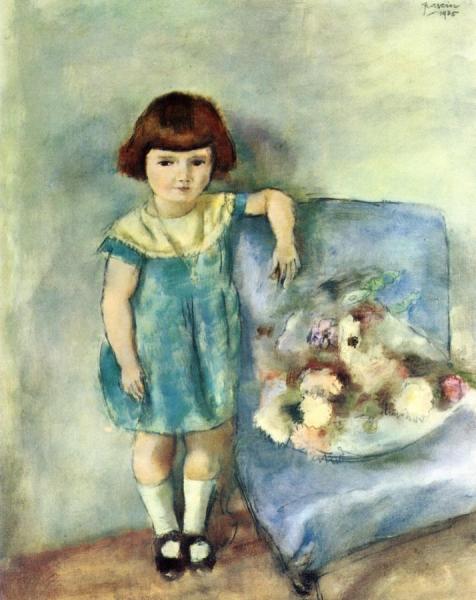 Little Girl Beside A Bunch Of Flowers by Jules Pascin
