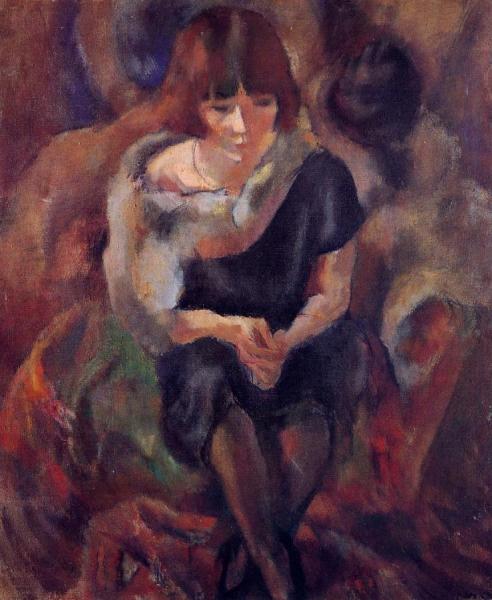 Lucy Wearing Aa Fake Fur by Jules Pascin