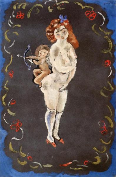 Nude And Cupid by Jules Pascin