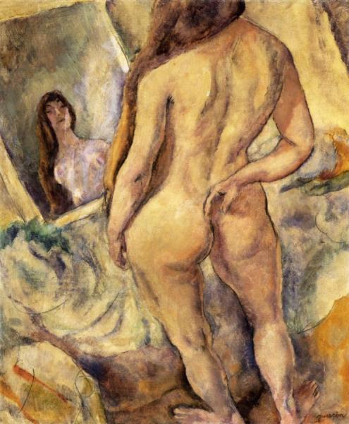 Nude In Front Of A Mirror by Jules Pascin