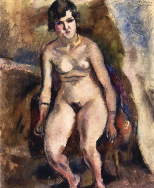Nude Seated On Chair by Jules Pascin