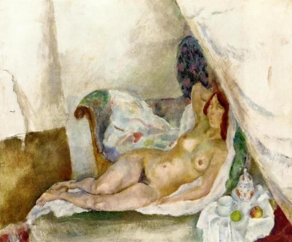 Nude With Drapery by Jules Pascin