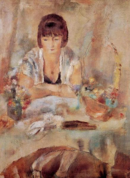 Portrait Of Lucy At A Table by Jules Pascin