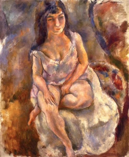 Seated Girl In Chemise by Jules Pascin
