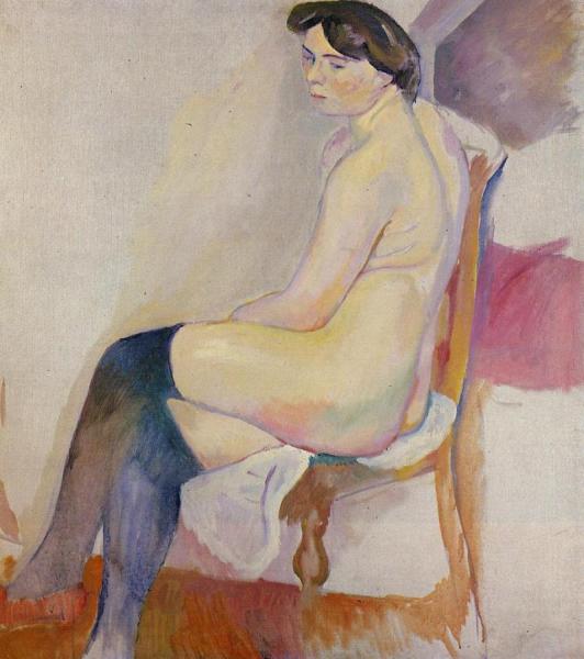 Seated Nude With Black Stockings by Jules Pascin