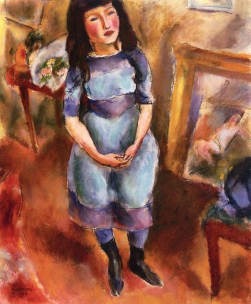 Standing Girl In Blue Dress by Jules Pascin