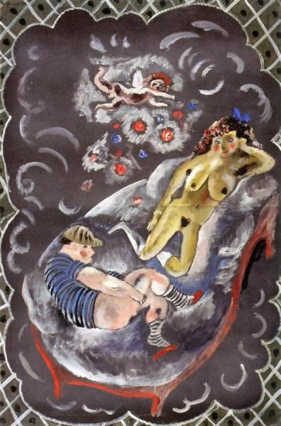 Two Figures And Cupid by Jules Pascin