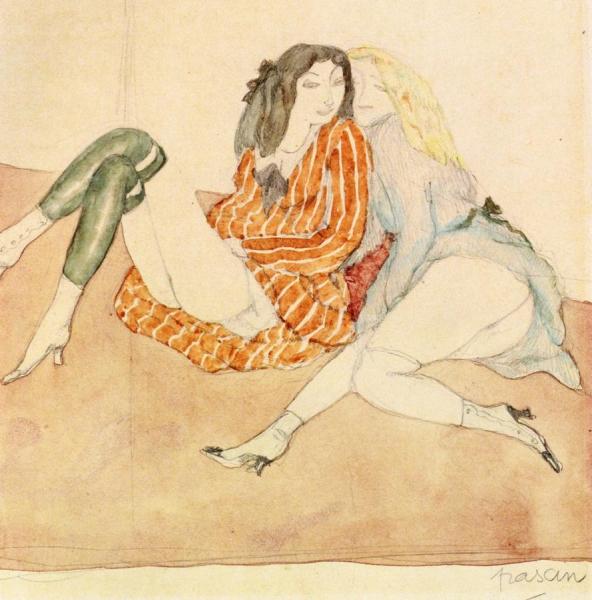 Two Girls On The Ground by Jules Pascin