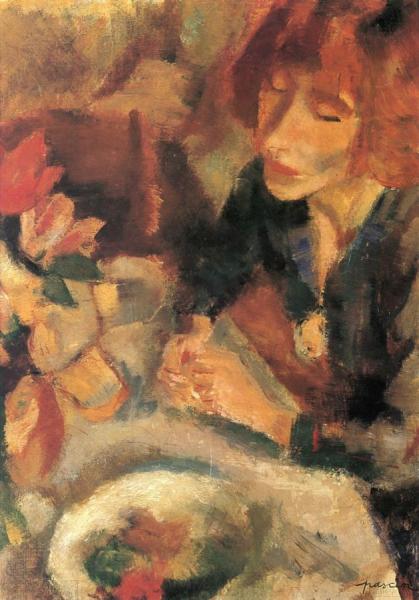 Woman And Flowers (hermine David) by Jules Pascin