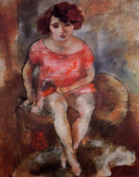 Woman In Red by Jules Pascin